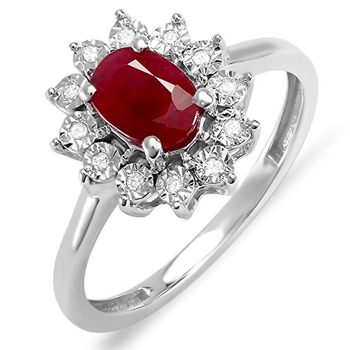 Dazzlingrock Collection Kate Middleton Diana Inspired 14K Gold Diamond Oval Red Ruby Royal Bridal Ring