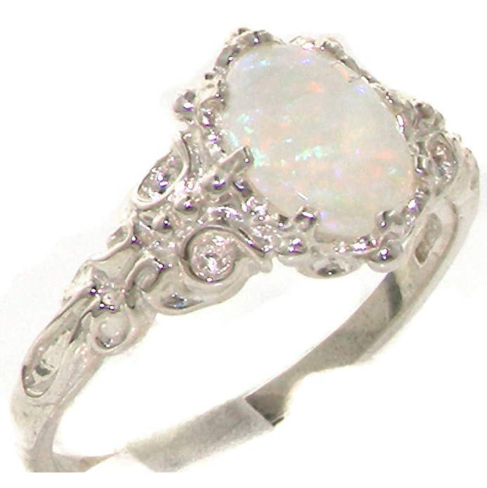 LetsBuyGold 10k White Gold Real Genuine Opal Womens Band Ring