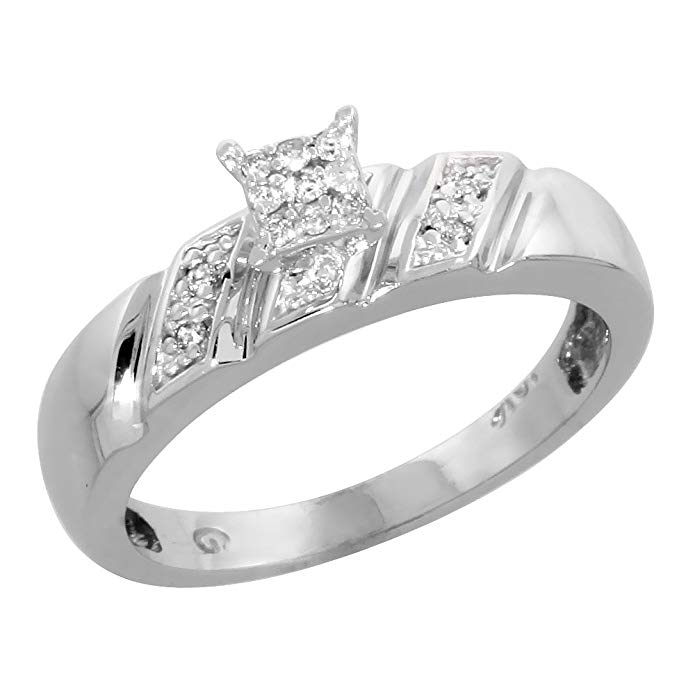 10k White Gold Diamond Engagement Ring Women 0.07 cttw Brilliant Cut 3/16 inch 5mm wide