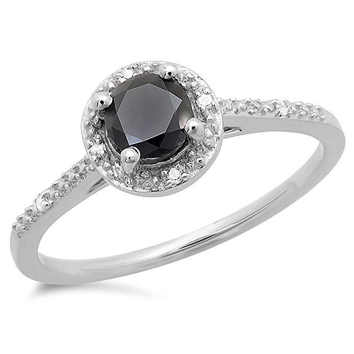 0.60 Carat (ctw) 10K White Gold Round Cut Black & White Diamond Ladies Bridal Engagement Halo Style Ring