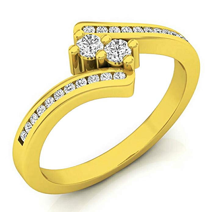 Dazzlingrock Collection 0.25 Carat (ctw) 10K Gold Round White Diamond Two Stone Bypass Style Bridal Engagement Ring 1/2 CT