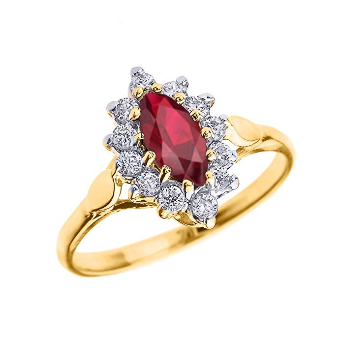 Genuine Ruby and Diamond 10k Yellow Gold Proposal Engagement Ring