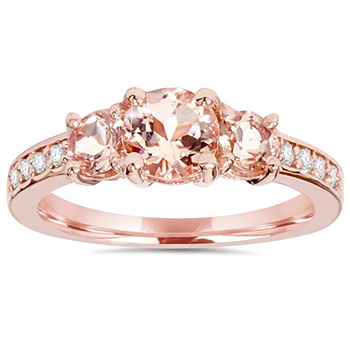 1 1/2CT Morganite & Diamond 3-Stone Engagement Ring 14K Rose Gold