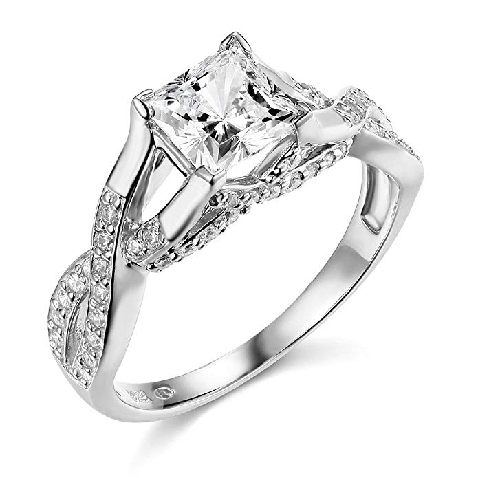 TWJC 14k Yellow OR White Gold SOLID Princess Square Wedding Engagement Ring