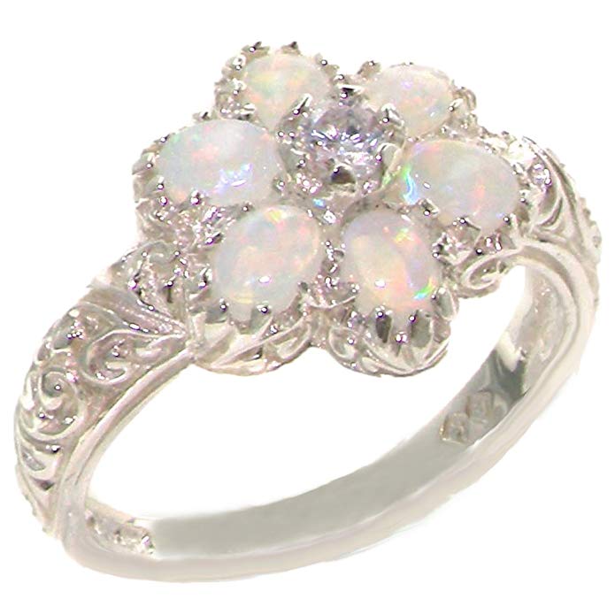 925 Sterling Silver Real Genuine Opal Womens Band Ring