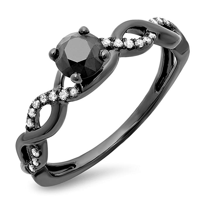 Dazzlingrock Collection 0.65 Carat (ctw) Black Rhodium Plated 14K White Gold Black & White Diamond Swirl Bridal Engagement Ring
