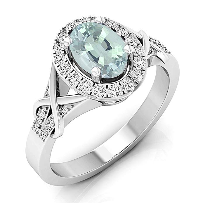 Dazzlingrock Collection 10K Gold Oval Cut Aquamarine & Round Cut Diamond Bridal Split Shank Halo Engagement Ring
