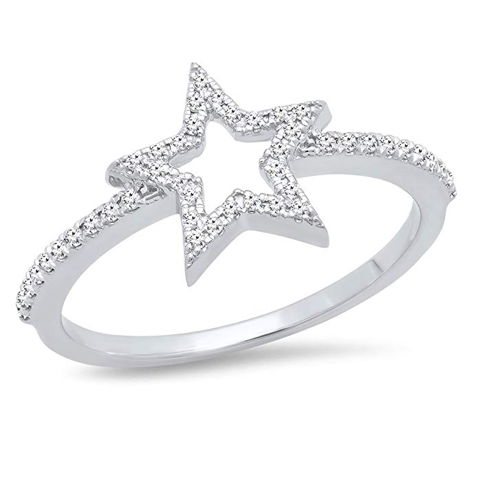 Dazzlingrock Collection 0.17 Carat (Ctw) 14K Gold Round Cut White Diamond Star Shaped Ladies Bridal Engagement Ring