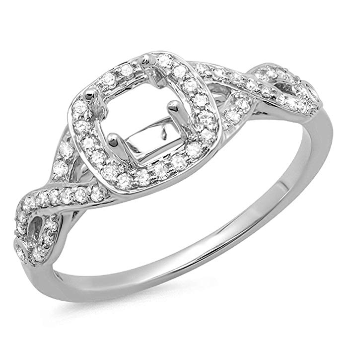 0.25 Carat (ctw) 14K White Gold Round White Diamond Ladies Swirl Engagement Semi-Mount Ring 1/4 CT