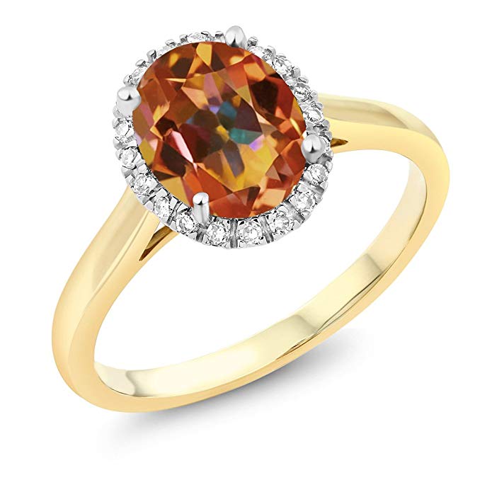 10K Two-Tone Gold Oval Ecstasy Mystic Topaz and Diamond Halo Engagement Ring 1.80 Ct (Available 5,6,7,8,9)
