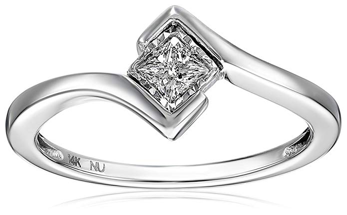 14k White Gold Princess-cut Solitaire Diamond Bezel-Set Engagement Ring (1/5 cttw, I-J, I1-I2)