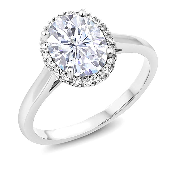 10K White Gold Fashion Right-Hand Ring Forever Classic Oval 2.10ct (DEW) Created Moissanite by Charles & Colvard