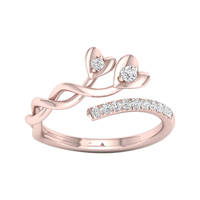 De Couer 10k Gold 1/6 ct TDW Diamond Floral Vine Heart Ring (I-J, I2)