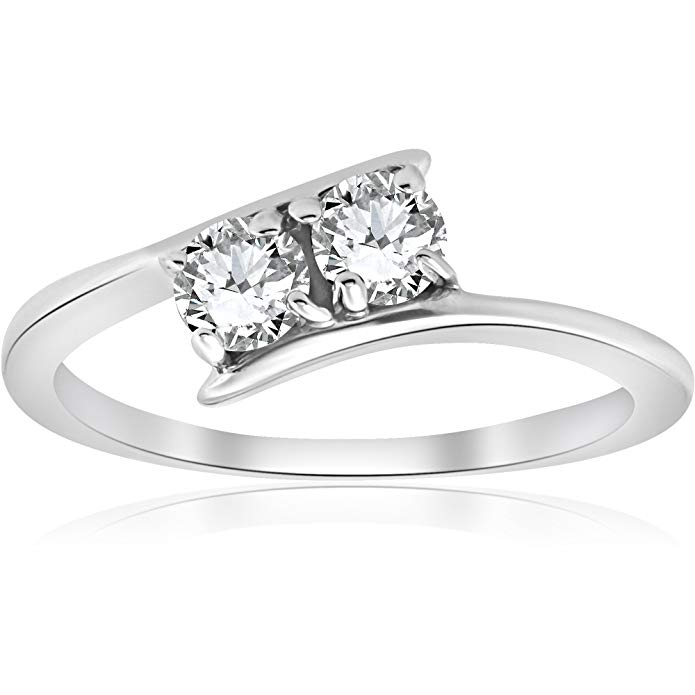 1/2 ct Two Stone Diamond Forever Us Engagement Ring 10k White Gold