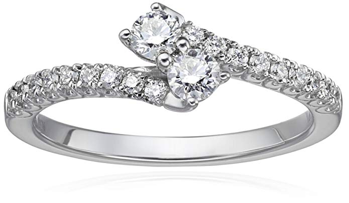 IGI Certified 14k White Gold Diamond Two Stone Plus Engagement Ring (H-I Color, I1-I2 Clarity)